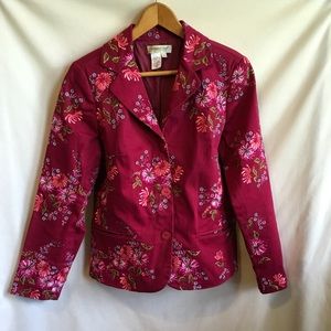 Coldwater Creek Lined Jacket Embroidered Size Small Burgundy